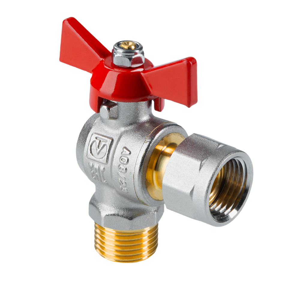 Кран шаровой угловой с накидной гайкой и наружной резьбой VT.267.N