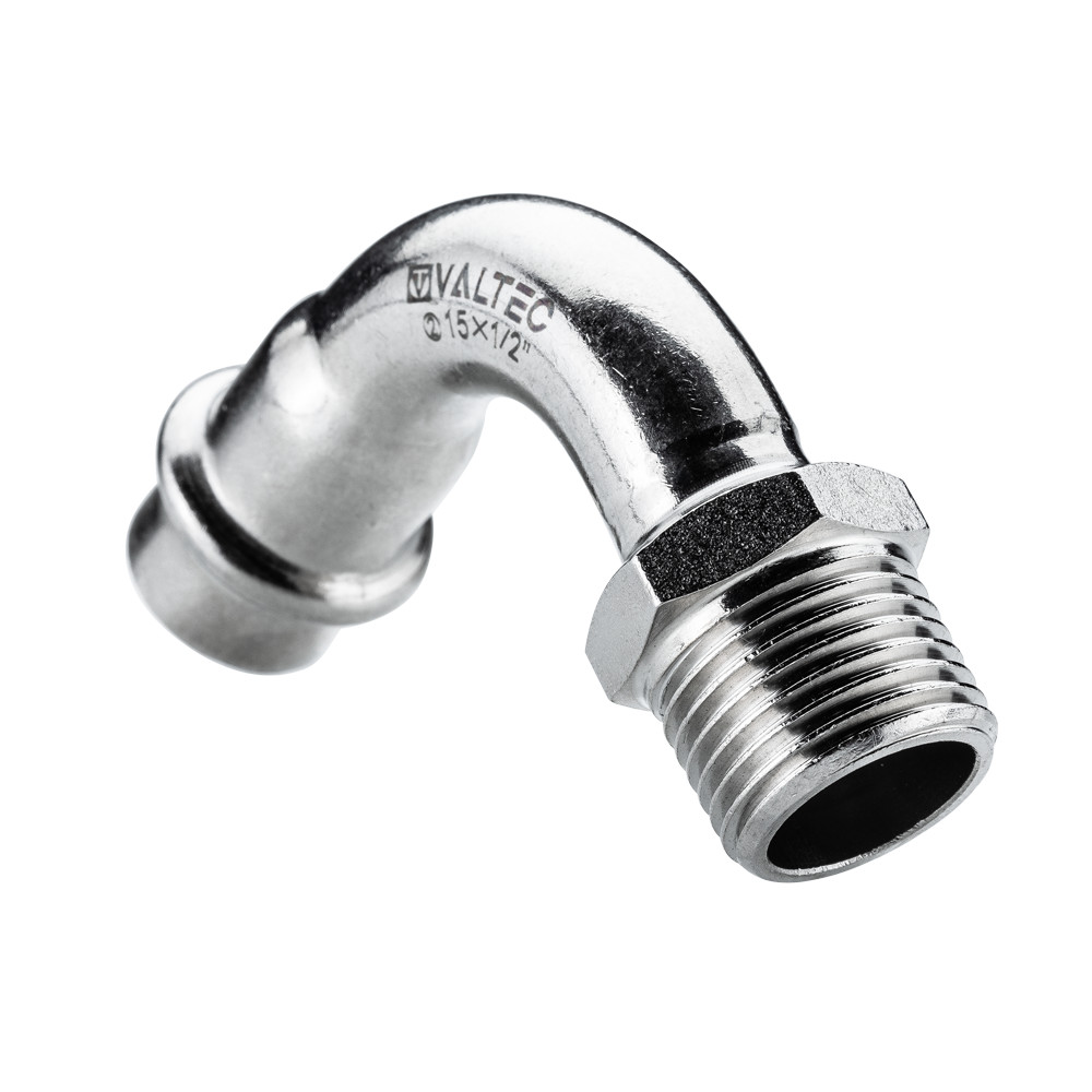 Отвод 90° с переходом на наружную резьбу нержавеющая сталь  VTi.957.I