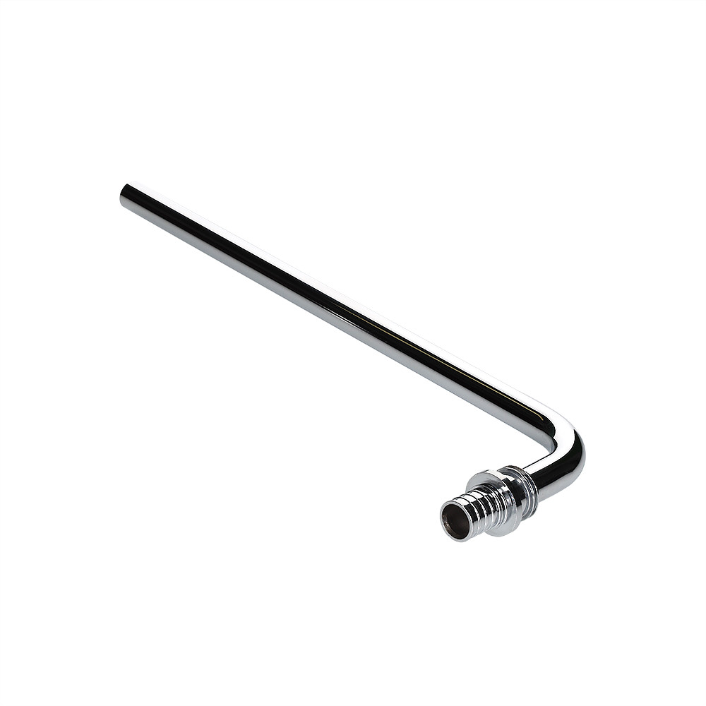 Фитинг аксиальный универсальный – угольник радиаторный с хромированной латунной трубкой с плавным поворотом, короткий  VTm.481.PC