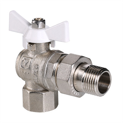 Кран шаровой VALTEC BASE угловой с полусгоном и белой ручкой VT.228.NW