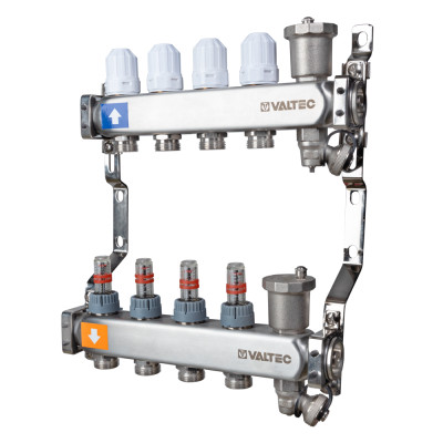 Коллекторный блок из нержавеющей стали с регулирующими клапанами и расходомерами VTc.579.EMNX