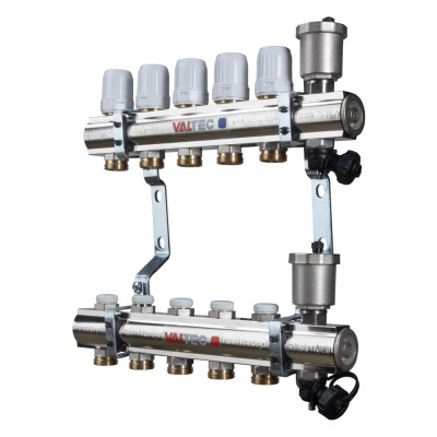 Коллекторный блок латунный c регулирующими и балансировочными клапанами  VTc.594.EMNX